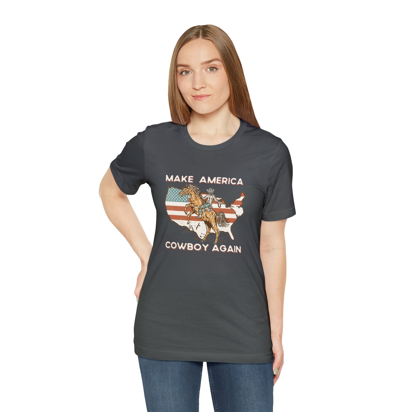 Western Make America Cowboy Again, Vintage Western Graphic Tee, American Flag Gift Idea, Western Graphic T-Shirt