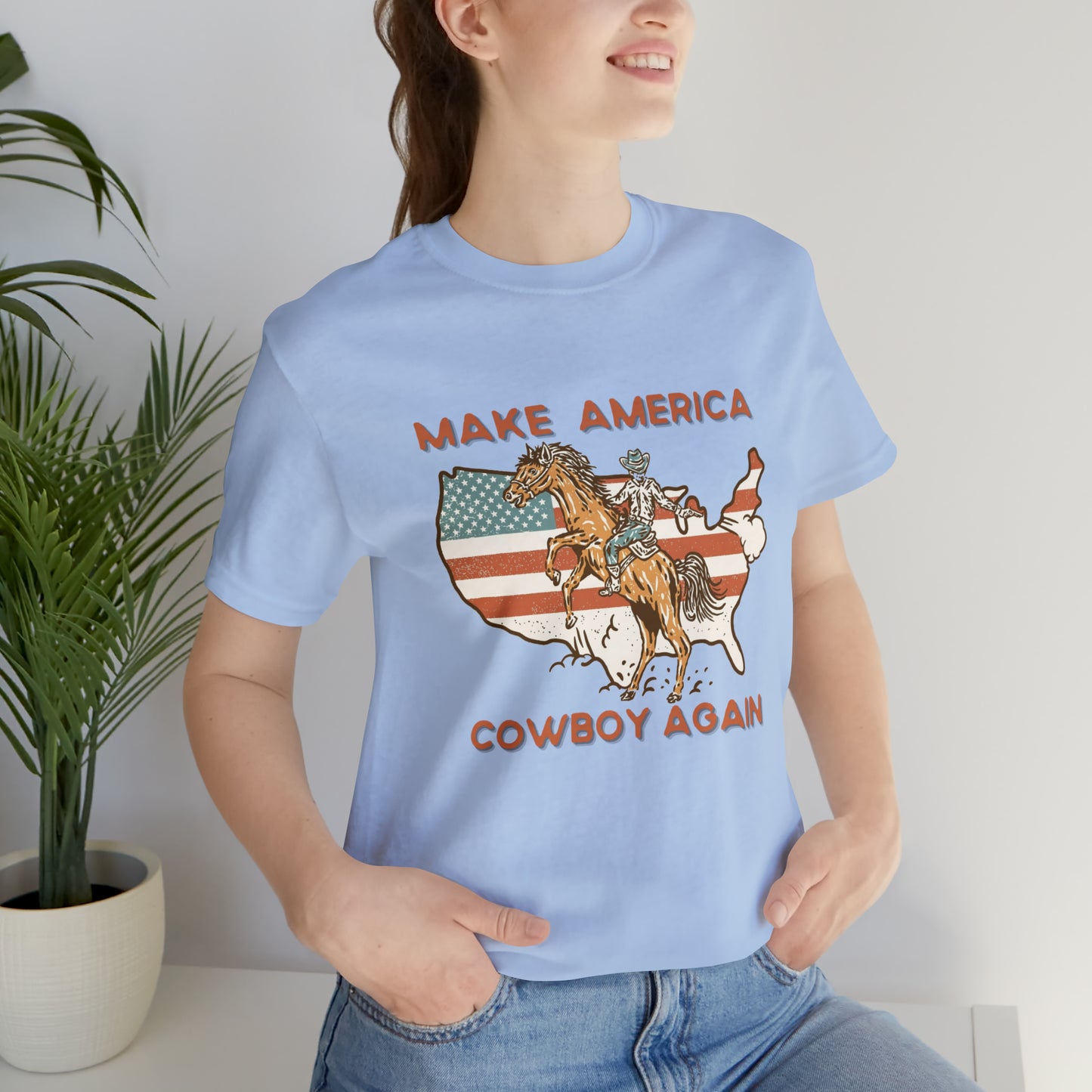 Western Make America Cowboy Again, Vintage Western Graphic Tee, American Flag Gift Idea, Western Graphic T-Shirt