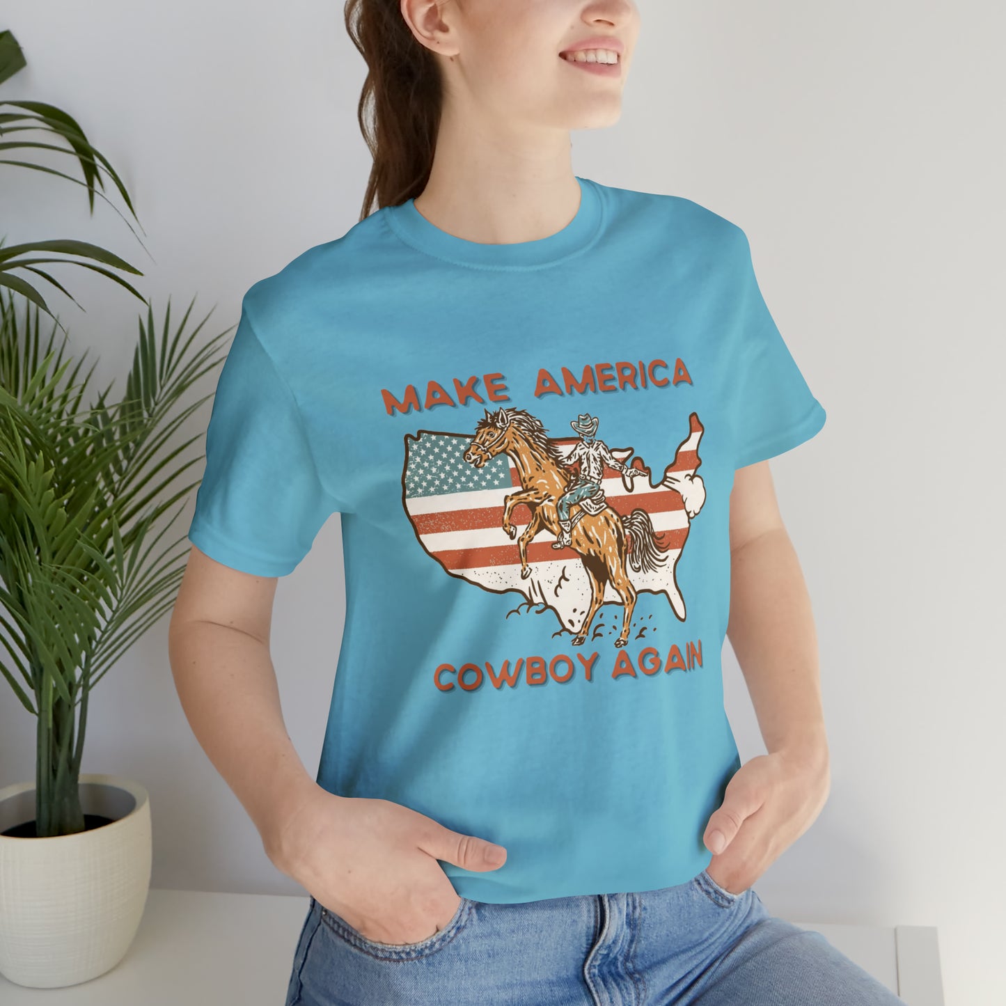 Western Make America Cowboy Again, Vintage Western Graphic Tee, American Flag Gift Idea, Western Graphic T-Shirt