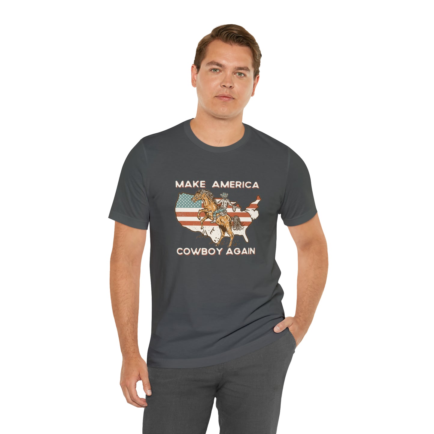 Western Make America Cowboy Again, Vintage Western Graphic Tee, American Flag Gift Idea, Western Graphic T-Shirt