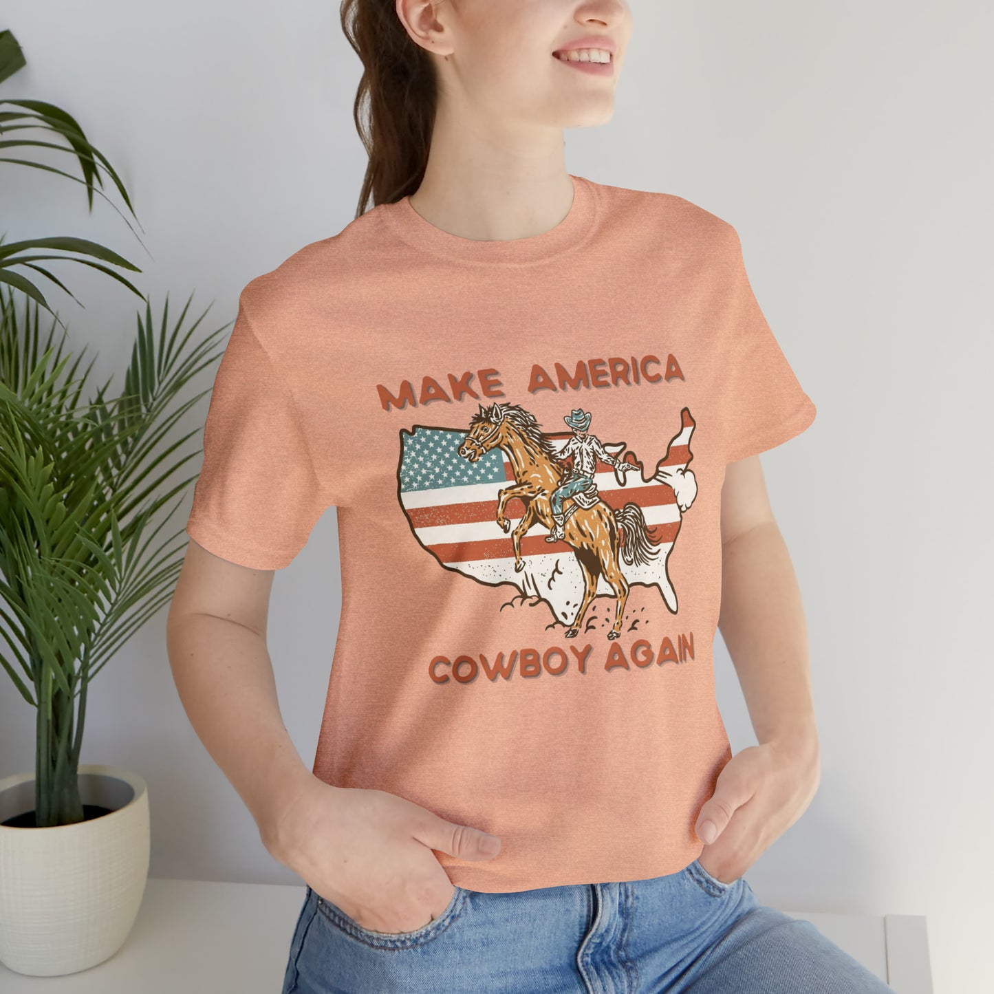 Western Make America Cowboy Again, Vintage Western Graphic Tee, American Flag Gift Idea, Western Graphic T-Shirt