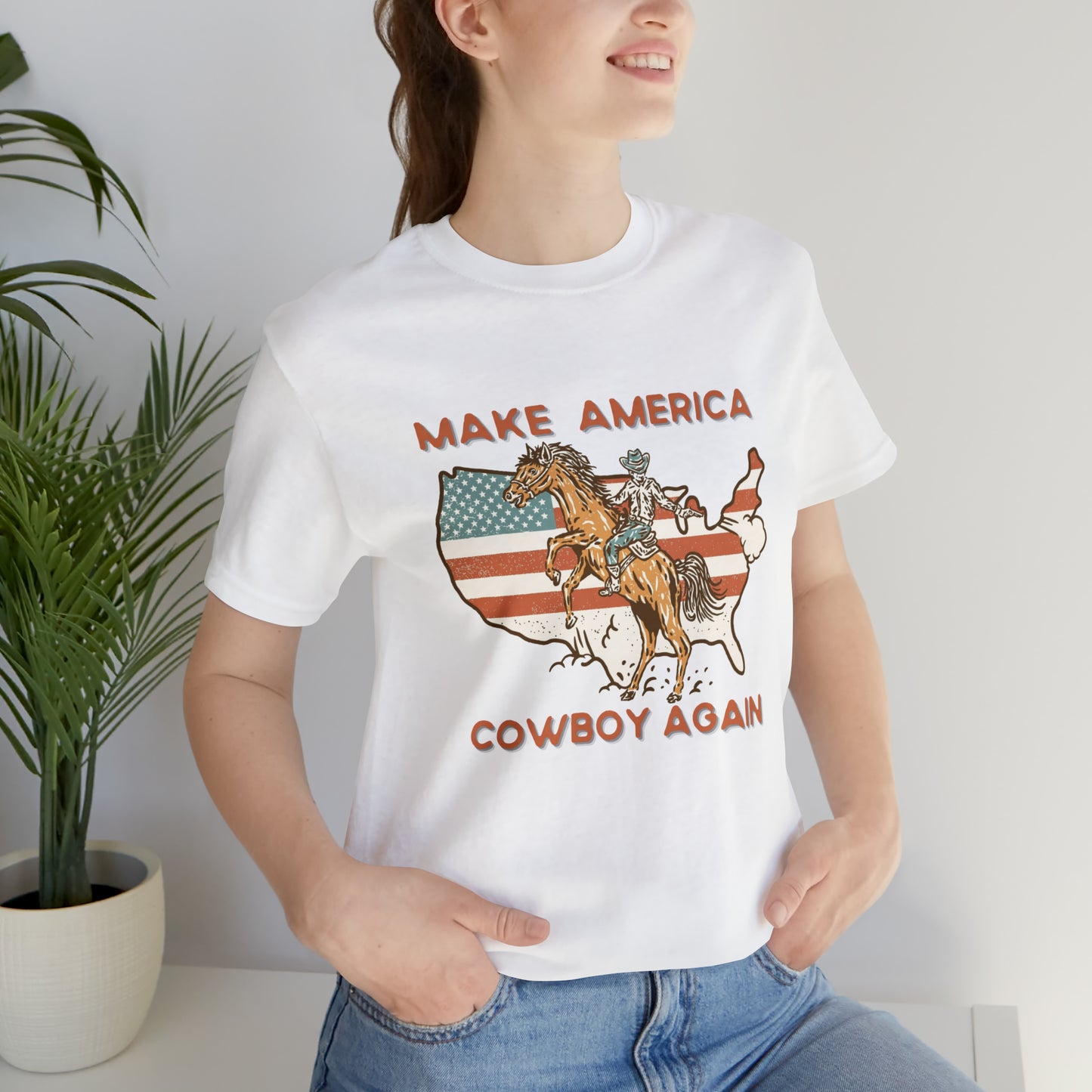 Western Make America Cowboy Again, Vintage Western Graphic Tee, American Flag Gift Idea, Western Graphic T-Shirt