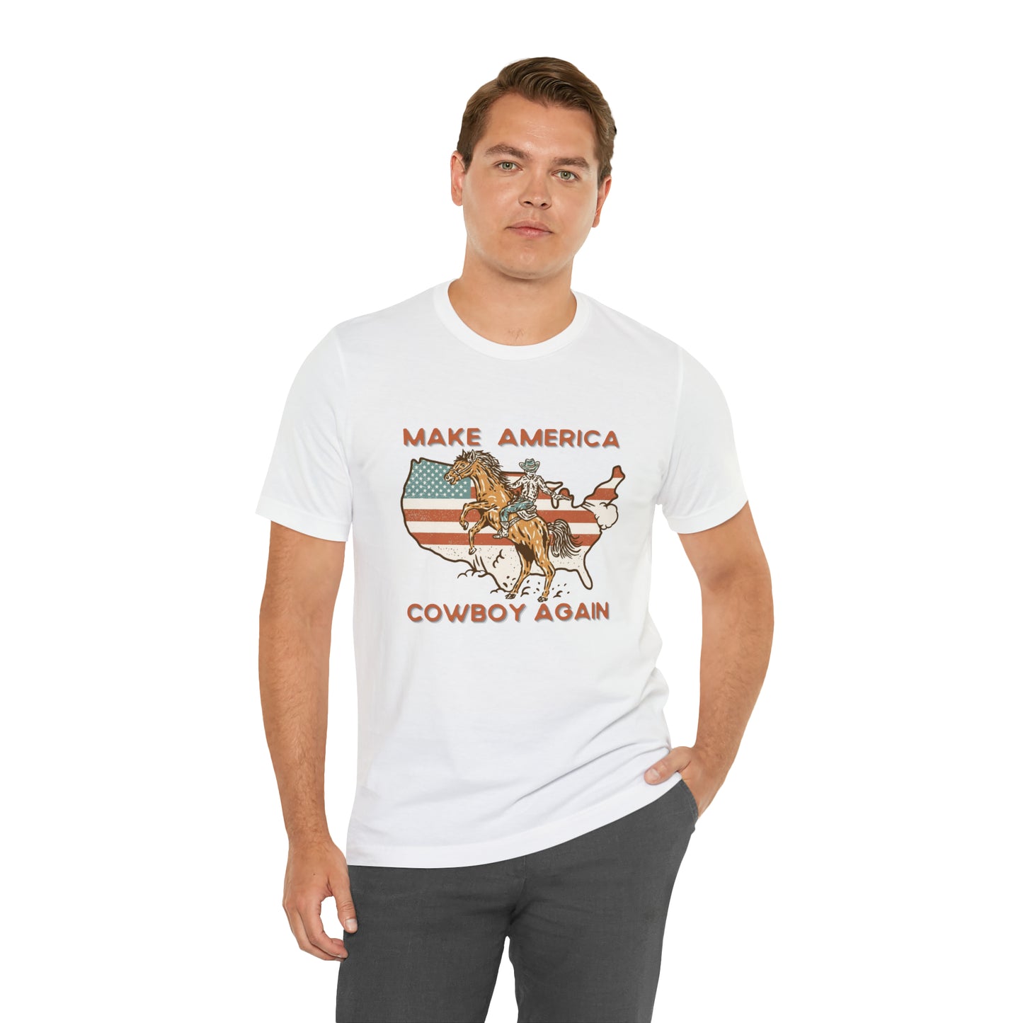 Western Make America Cowboy Again, Vintage Western Graphic Tee, American Flag Gift Idea, Western Graphic T-Shirt