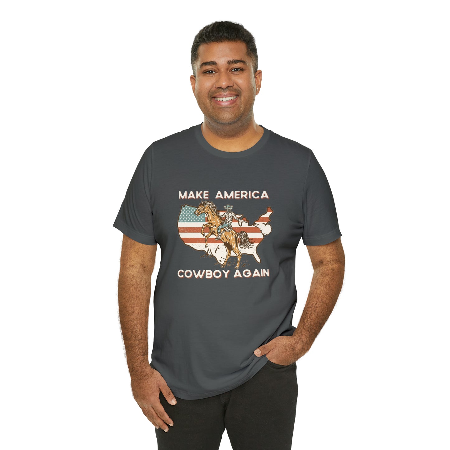 Western Make America Cowboy Again, Vintage Western Graphic Tee, American Flag Gift Idea, Western Graphic T-Shirt