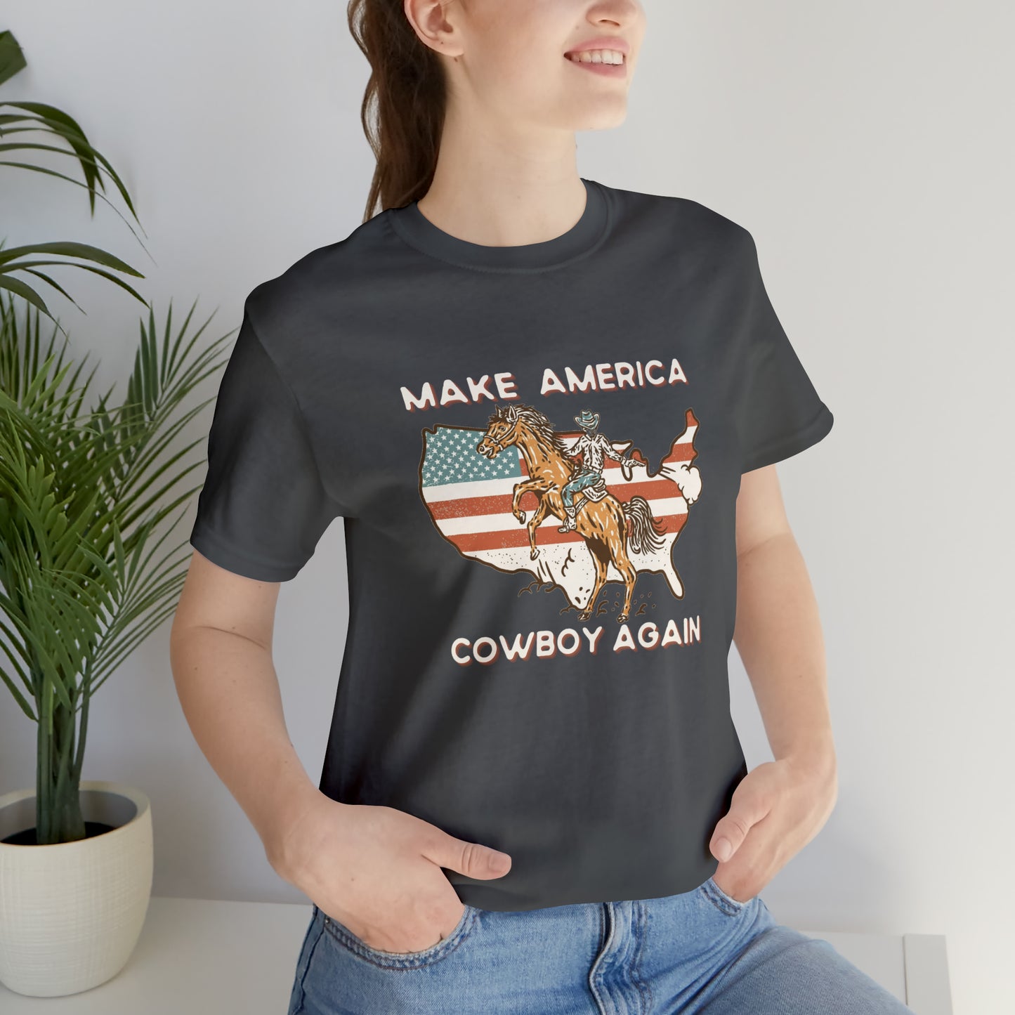 Western Make America Cowboy Again, Vintage Western Graphic Tee, American Flag Gift Idea, Western Graphic T-Shirt