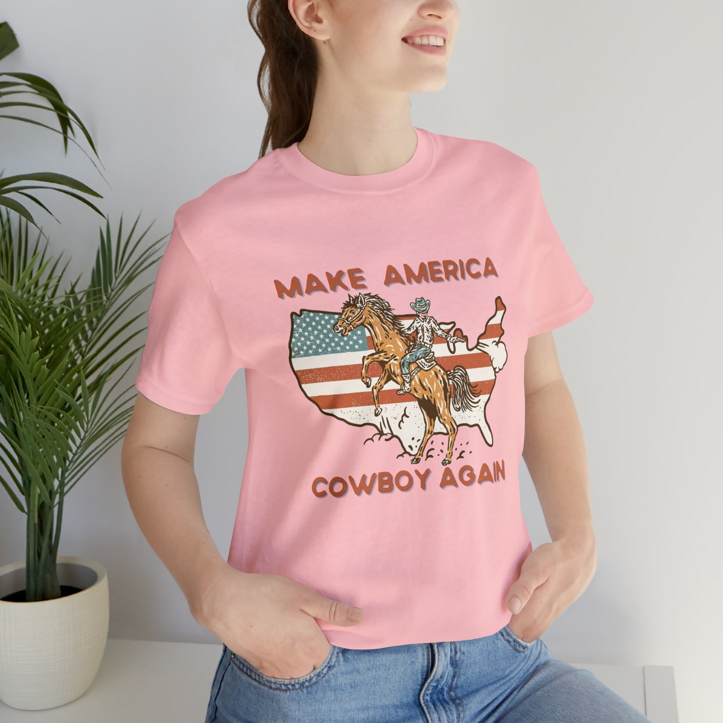 Western Make America Cowboy Again, Vintage Western Graphic Tee, American Flag Gift Idea, Western Graphic T-Shirt