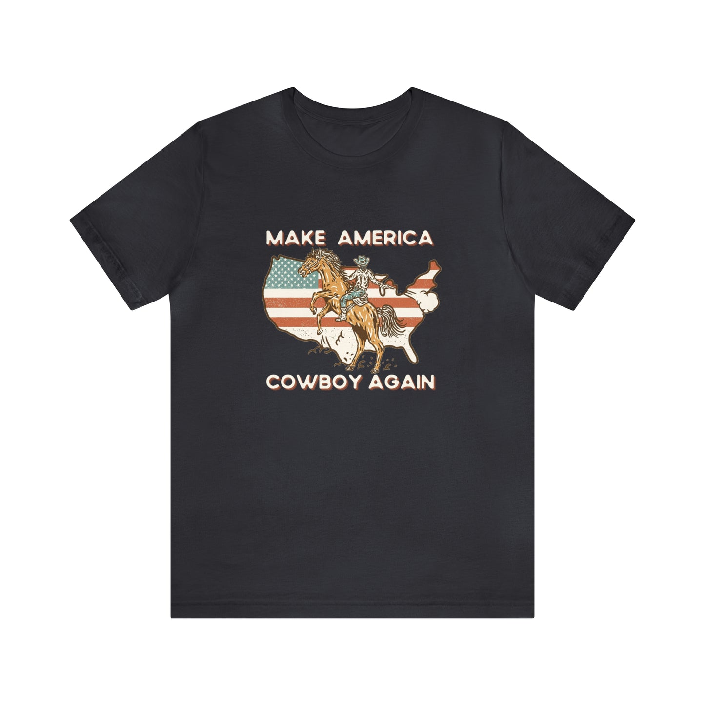 Western Make America Cowboy Again, Vintage Western Graphic Tee, American Flag Gift Idea, Western Graphic T-Shirt