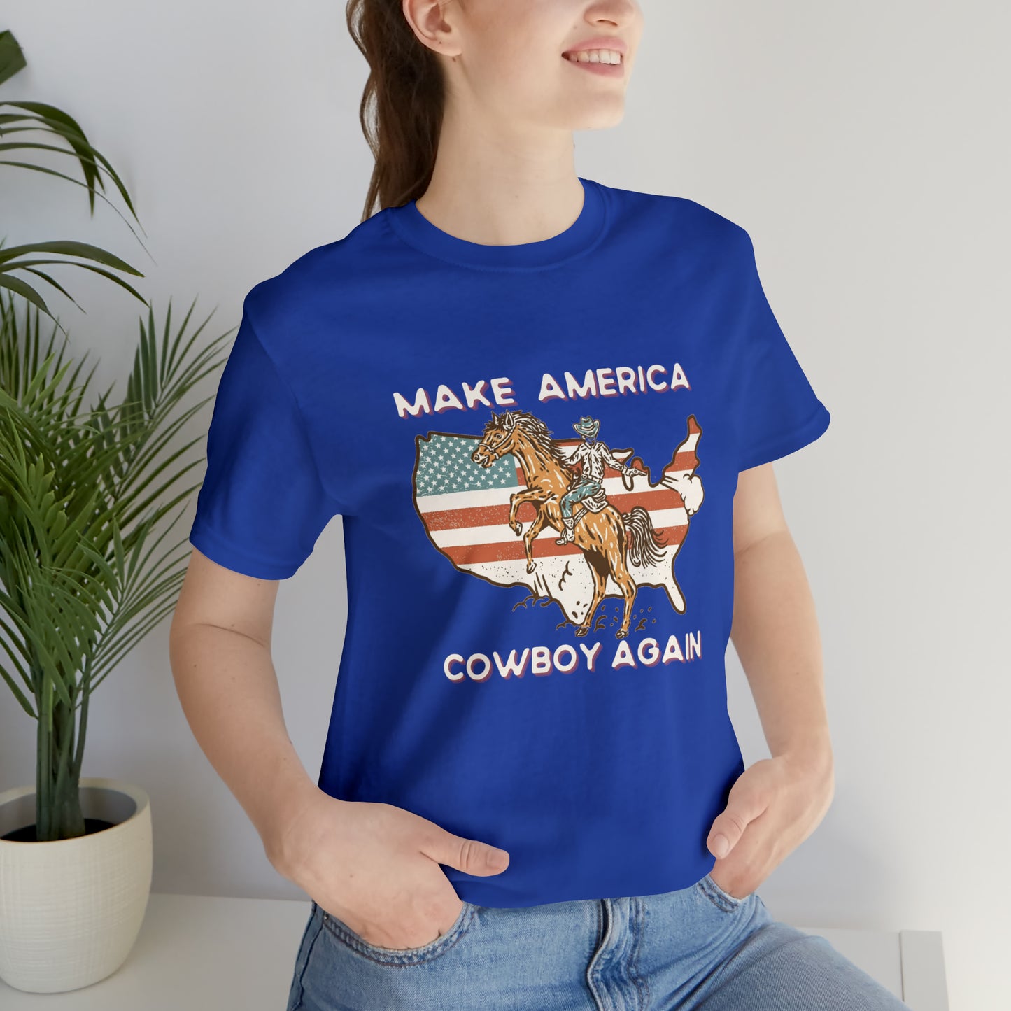 Western Make America Cowboy Again, Vintage Western Graphic Tee, American Flag Gift Idea, Western Graphic T-Shirt