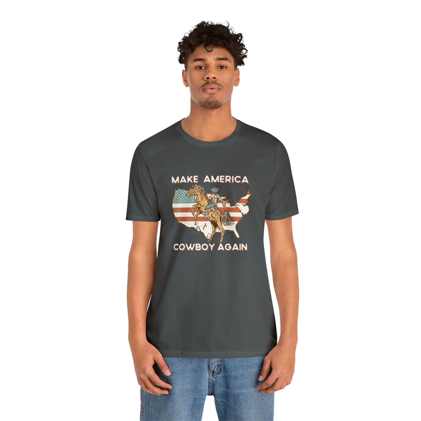 Western Make America Cowboy Again, Vintage Western Graphic Tee, American Flag Gift Idea, Western Graphic T-Shirt