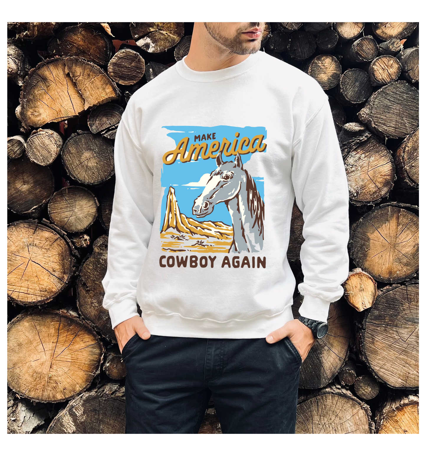 Make America Cowboy Again sweatshirt | Western graphic Tshirt | American western tee | Patriotic rodeo shirt, Cowgirl Hoodie Rodeo gift Idea