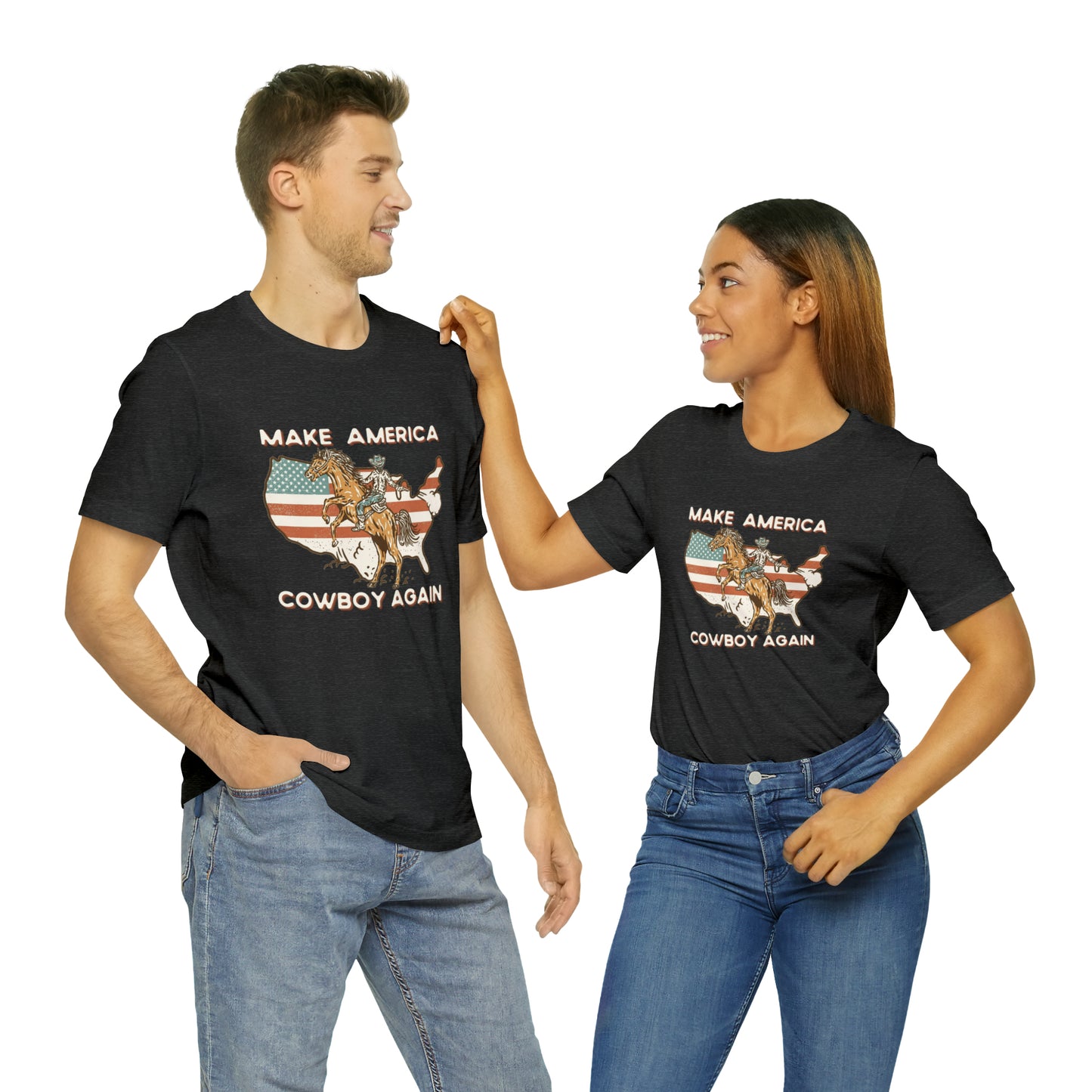 Western Make America Cowboy Again, Vintage Western Graphic Tee, American Flag Gift Idea, Western Graphic T-Shirt