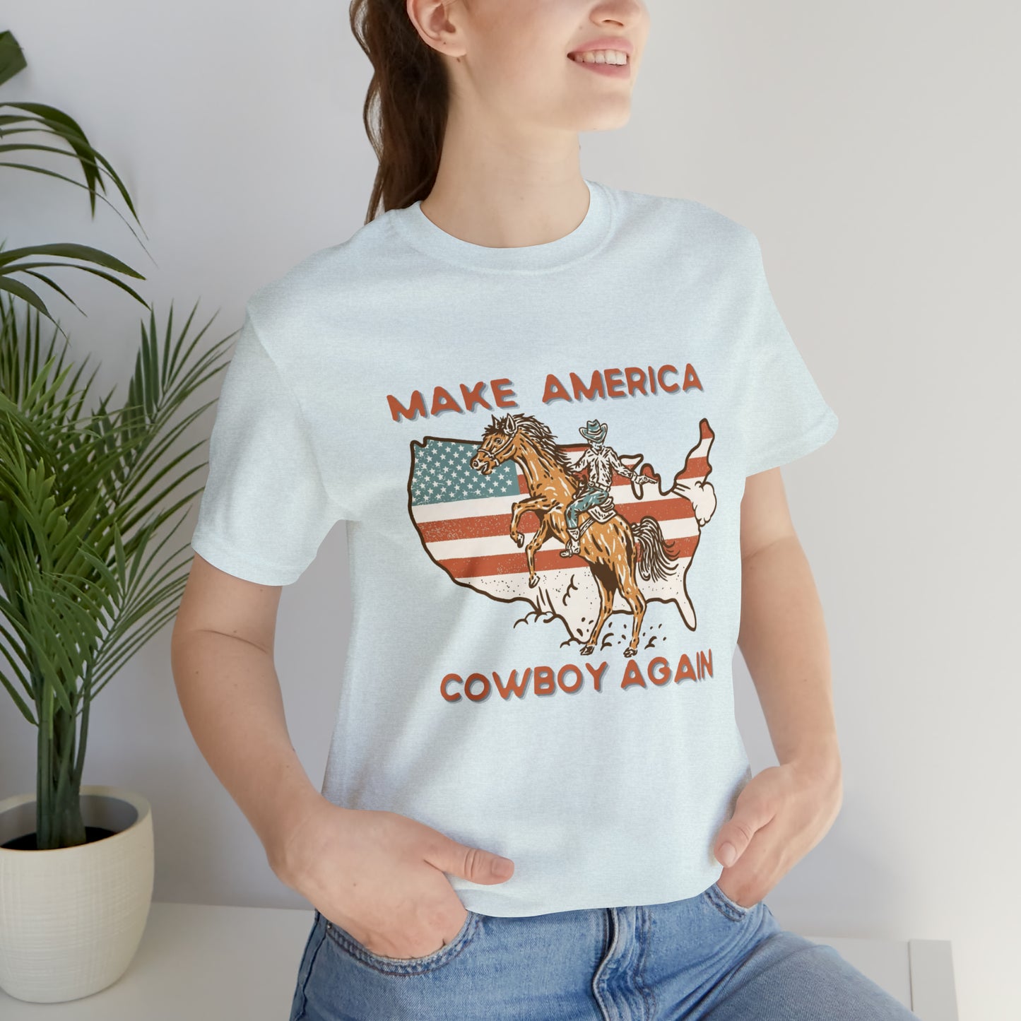 Western Make America Cowboy Again, Vintage Western Graphic Tee, American Flag Gift Idea, Western Graphic T-Shirt