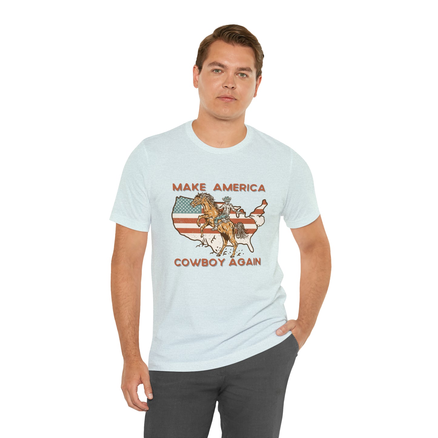 Western Make America Cowboy Again, Vintage Western Graphic Tee, American Flag Gift Idea, Western Graphic T-Shirt