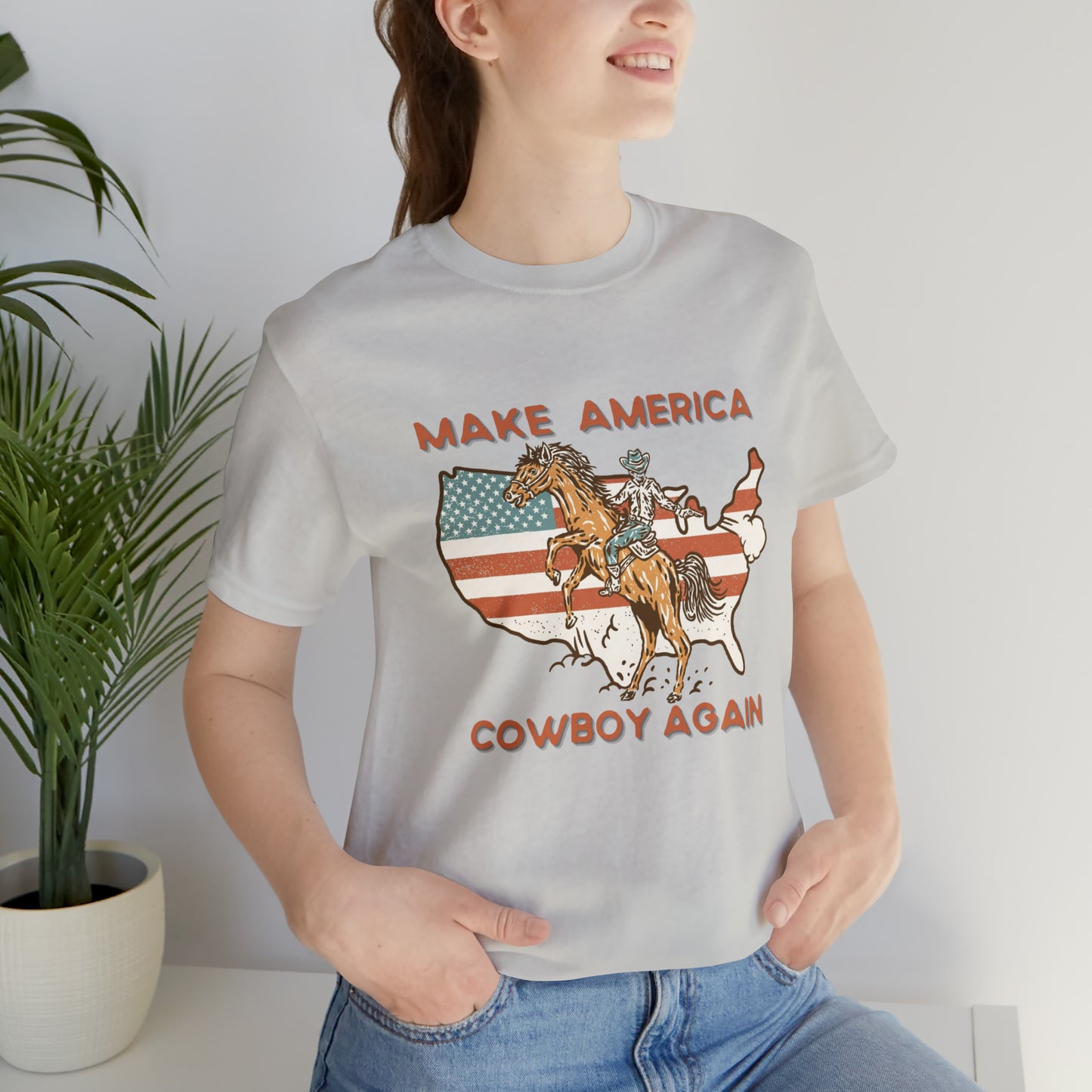 Western Make America Cowboy Again, Vintage Western Graphic Tee, American Flag Gift Idea, Western Graphic T-Shirt