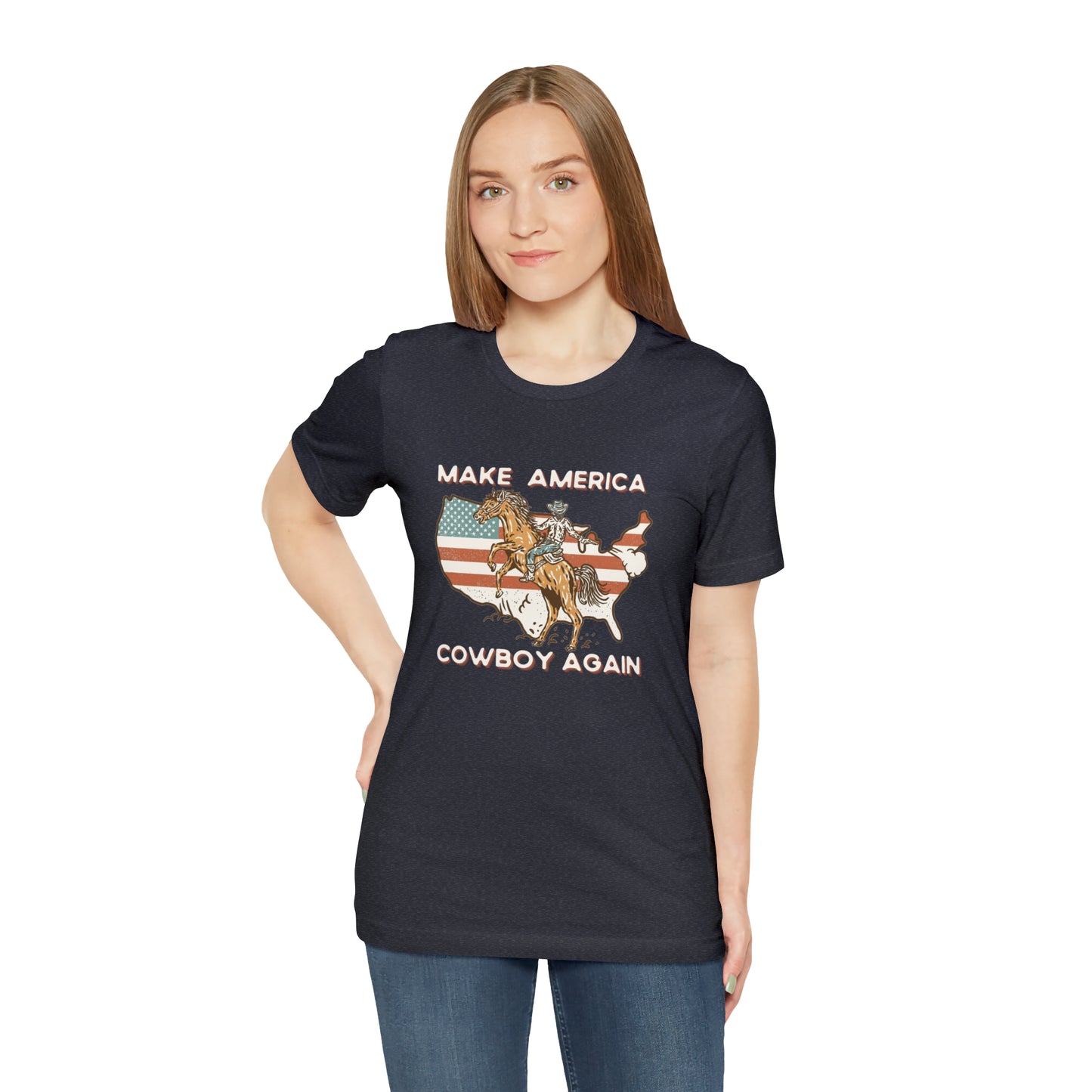 Western Make America Cowboy Again, Vintage Western Graphic Tee, American Flag Gift Idea, Western Graphic T-Shirt